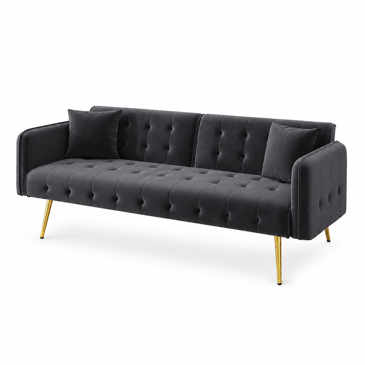 2-SITZER SCHLAFSOFA Samt Antikgrau mit verstellbarer Rückenlehne und Armlehnen - Grau, Textil/Metall (178/70/82cm) - WISHDOR