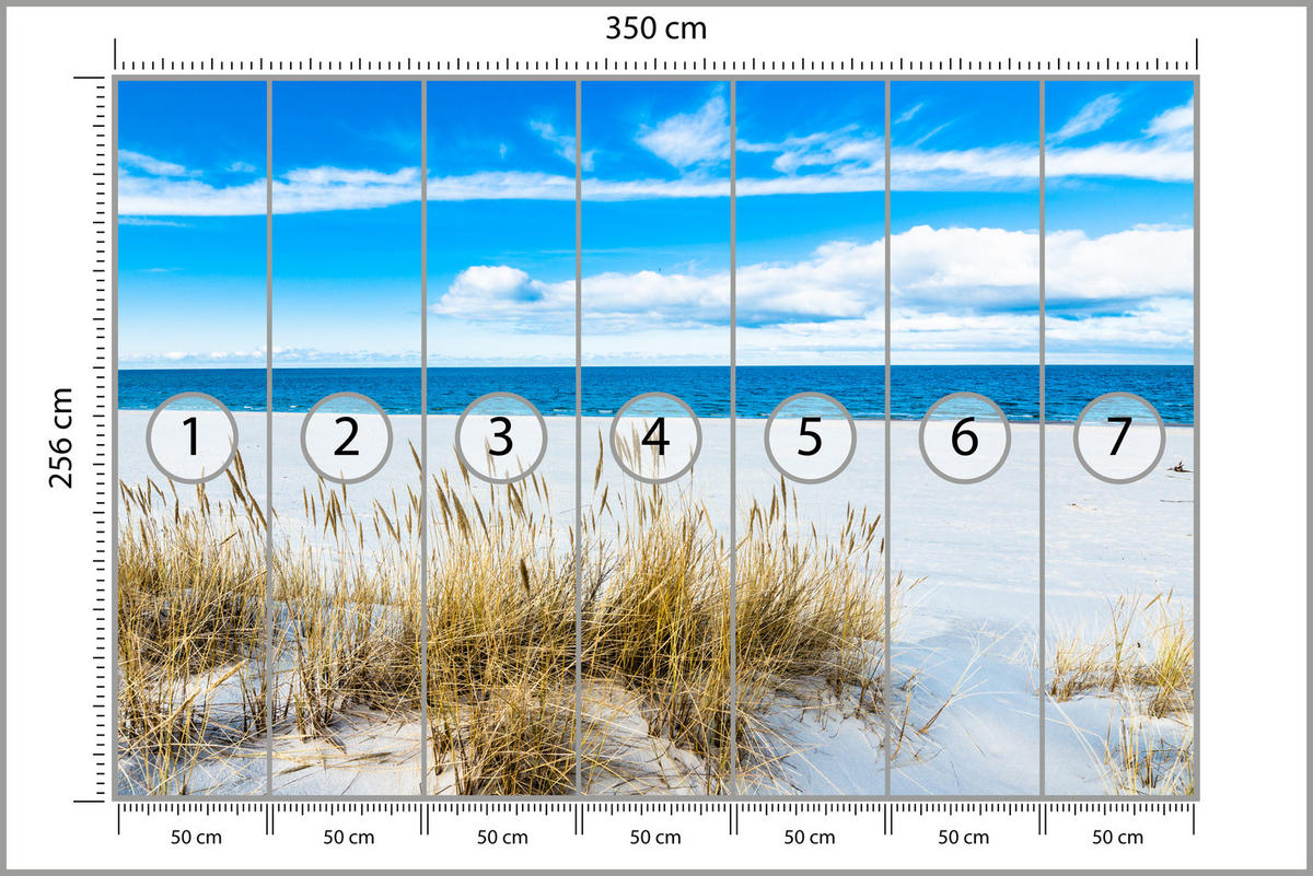 FOTOTAPETE für Badezimmer Sonnenstrand Meer Landschaft Sand 350x256 - Blau/Beige, Papier (350/256cm) - Muralo