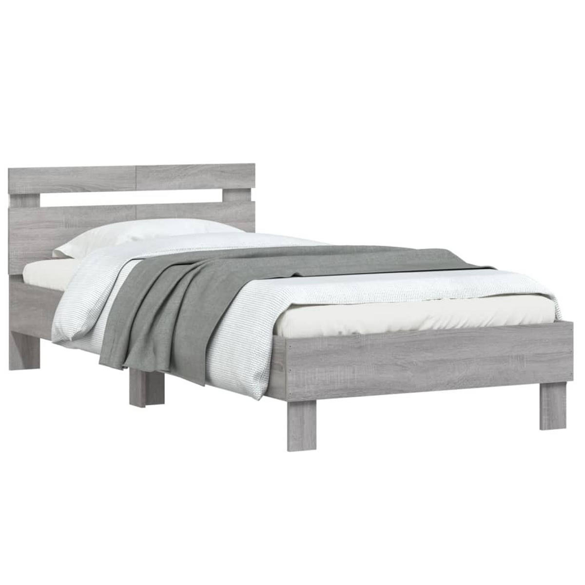 BETTGESTELL Mit Kopfteil Und Led-Leuchten Grau Sonoma 100/200Cm - Grau, Holzwerkstoff (100/200cm) - vidaXL