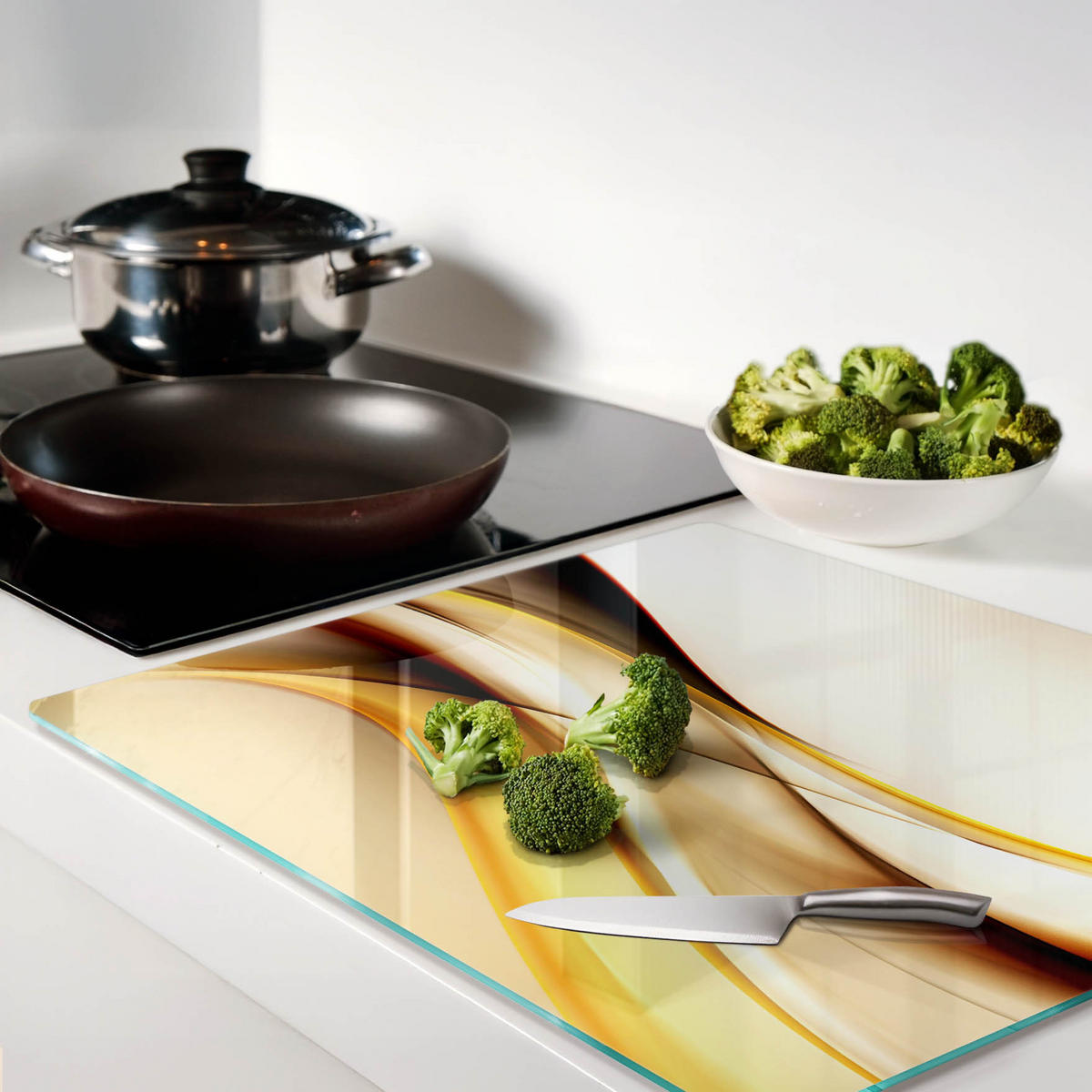 GLASPLATTE 60x52 cm Abstrakte Wellen - Braun, Glas (60/0.4/52cm) - TULUP