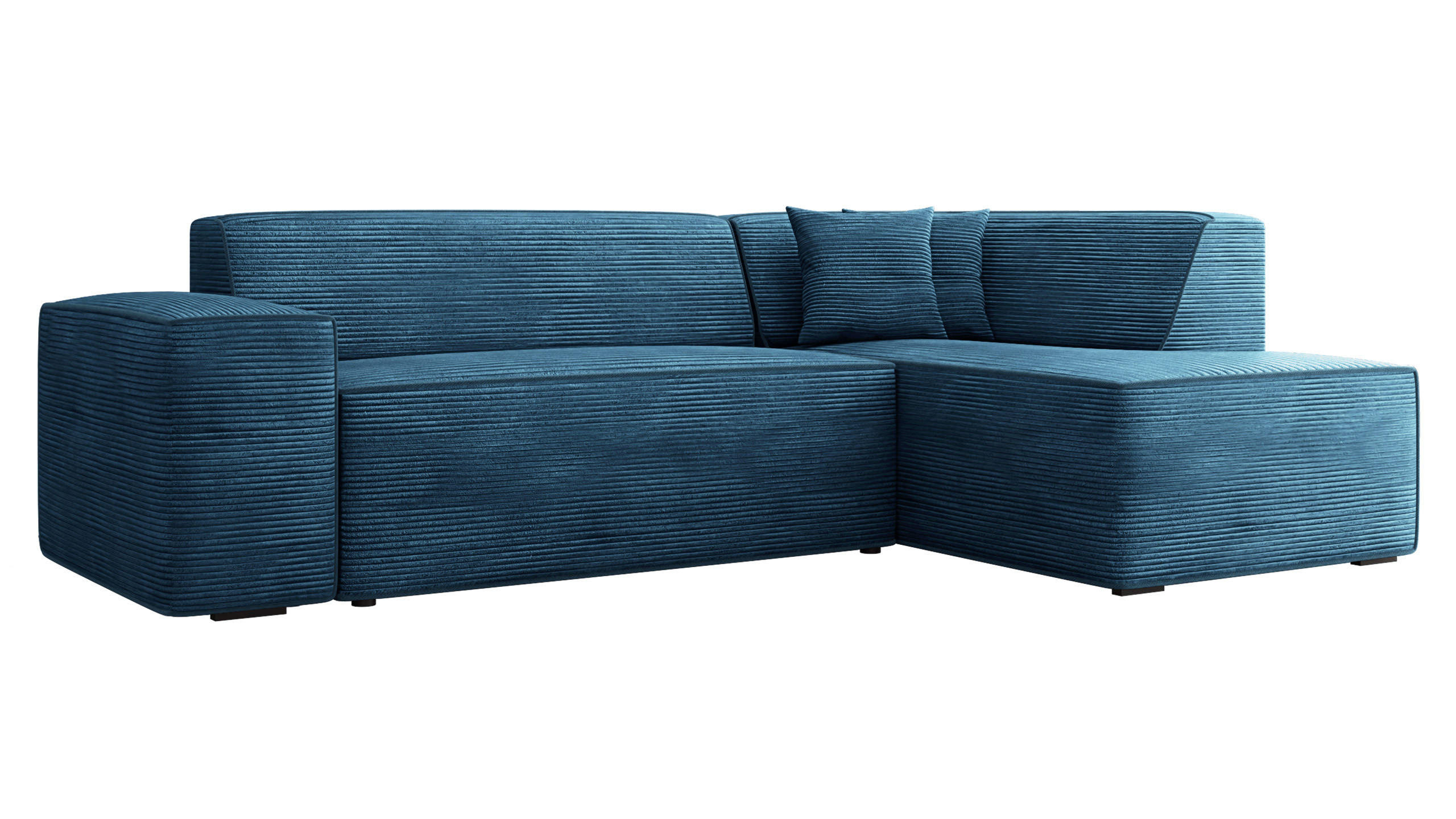 ECKSOFA Lordin Cord, Seite: Rechts - Blau/Schwarz, Holz/Textil (267/205cm) - MIRJAN24