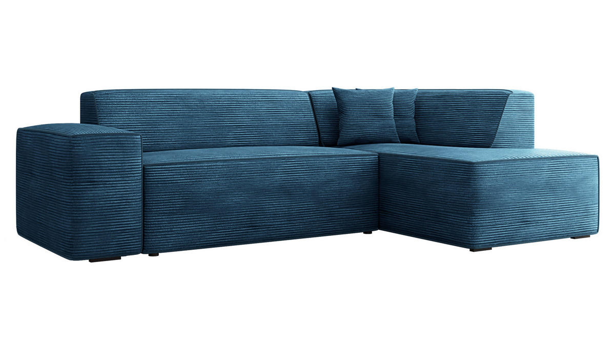 ECKSOFA Lordin Cord, Seite: Rechts - Blau/Schwarz, Holz/Textil (267/205cm) - MIRJAN24