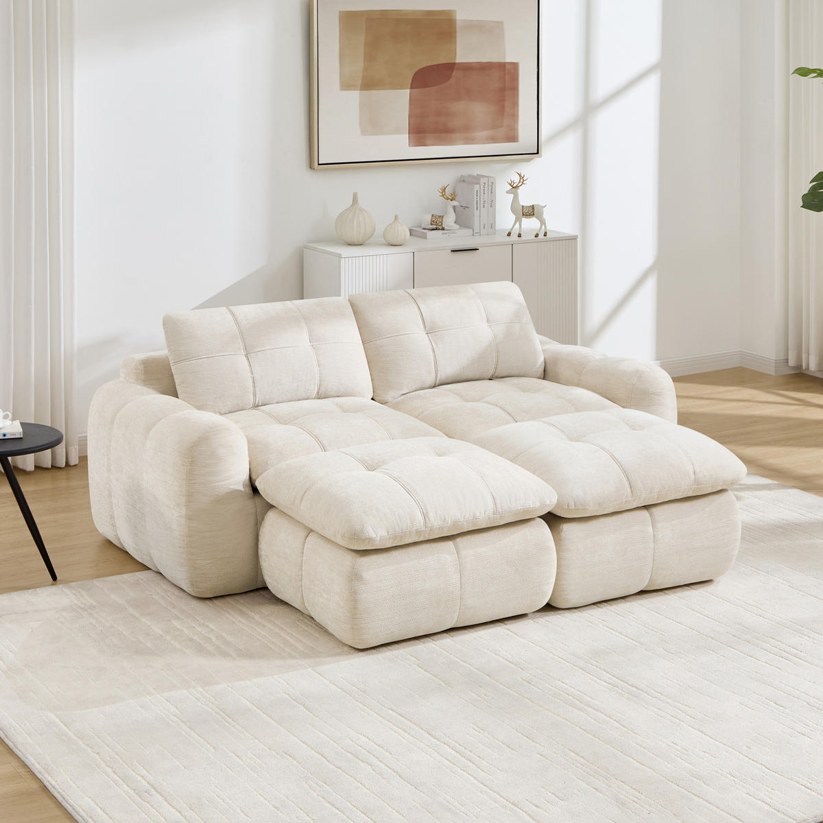 SOFA 194/160/68 cm in Beige aus Chenille mit flexibler Kombination - Beige, Textil (160/68/194cm) - Flora Grace