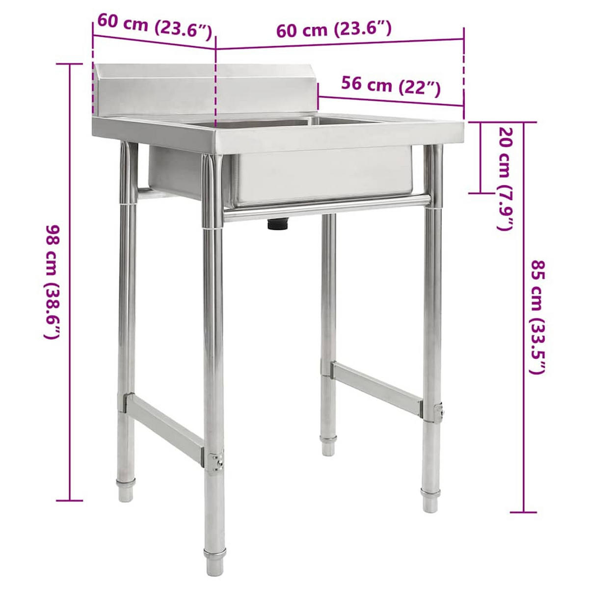 KÜCHENSPÜLE Einzelbecken Edelstahl - Silberfarben, Metall (60/85/60cm) - vidaXL
