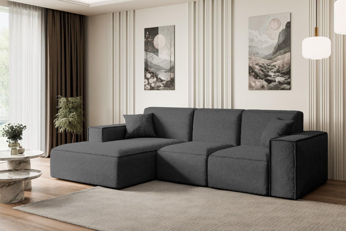ECKSOFA Ottomane Links SERRA-L - 266x165x73 cm Grau Bouclé - Schwarz/Grau, Holzwerkstoff/Kunststoff (165/266cm) - ALTDECOR