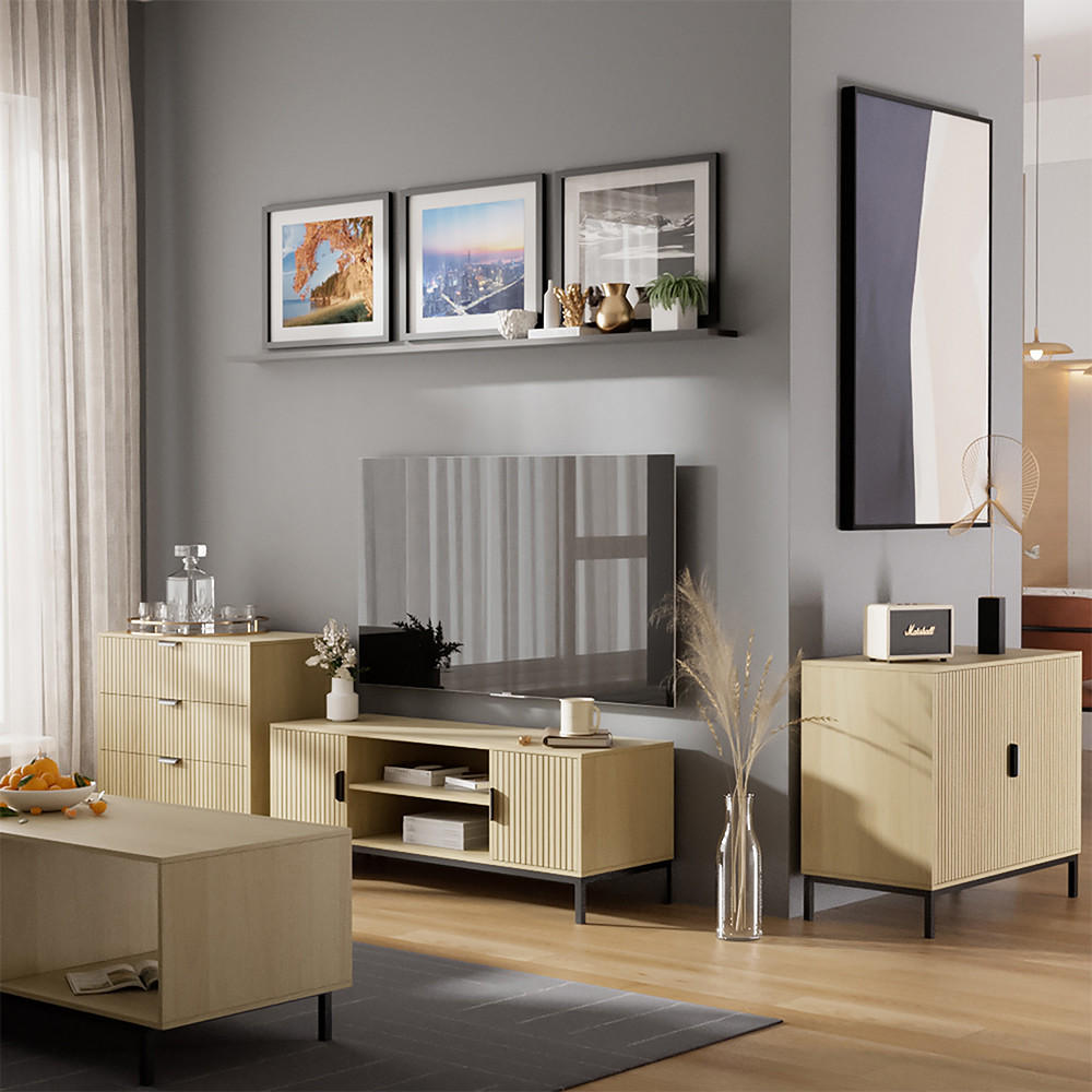 LOWBOARD Lennox Eiche 120 x 45 cm - Eichefarben/Schwarz, Holzwerkstoff (120/45/40cm) - Vicco