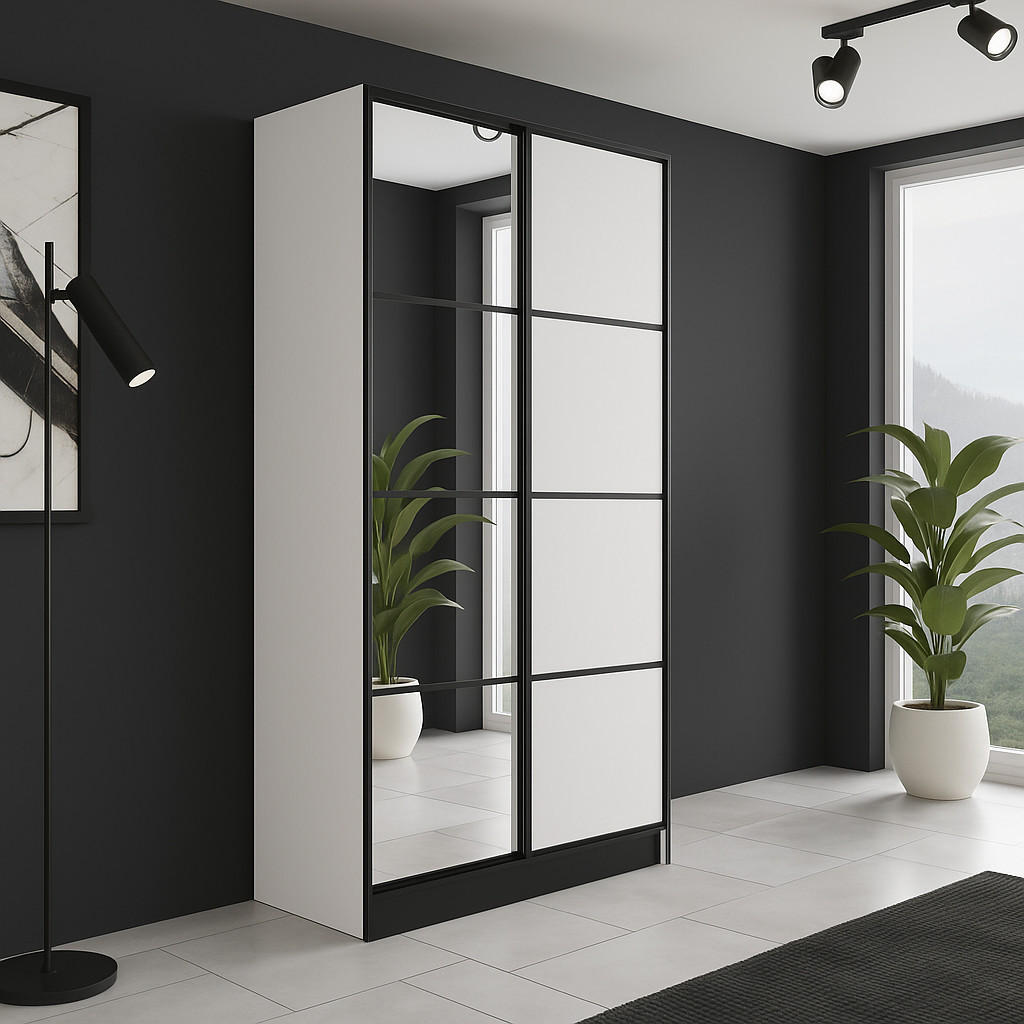 Thumbnail - Kier Furniture Kleiderschrank, Weiß, Transparent, Holzwerkstoff, 105x205x39 cm, Schlafzimmer, Kleiderschränke, Drehtüren...