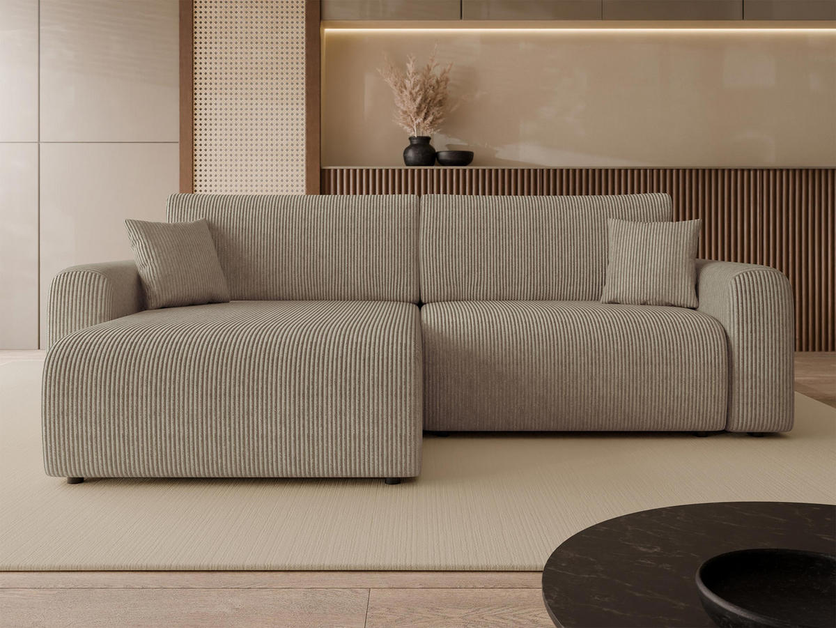 ECKSOFA Floryn L Cord - Beige/Schwarz, Holz/Kunststoff (245/145cm) - MIRJAN24