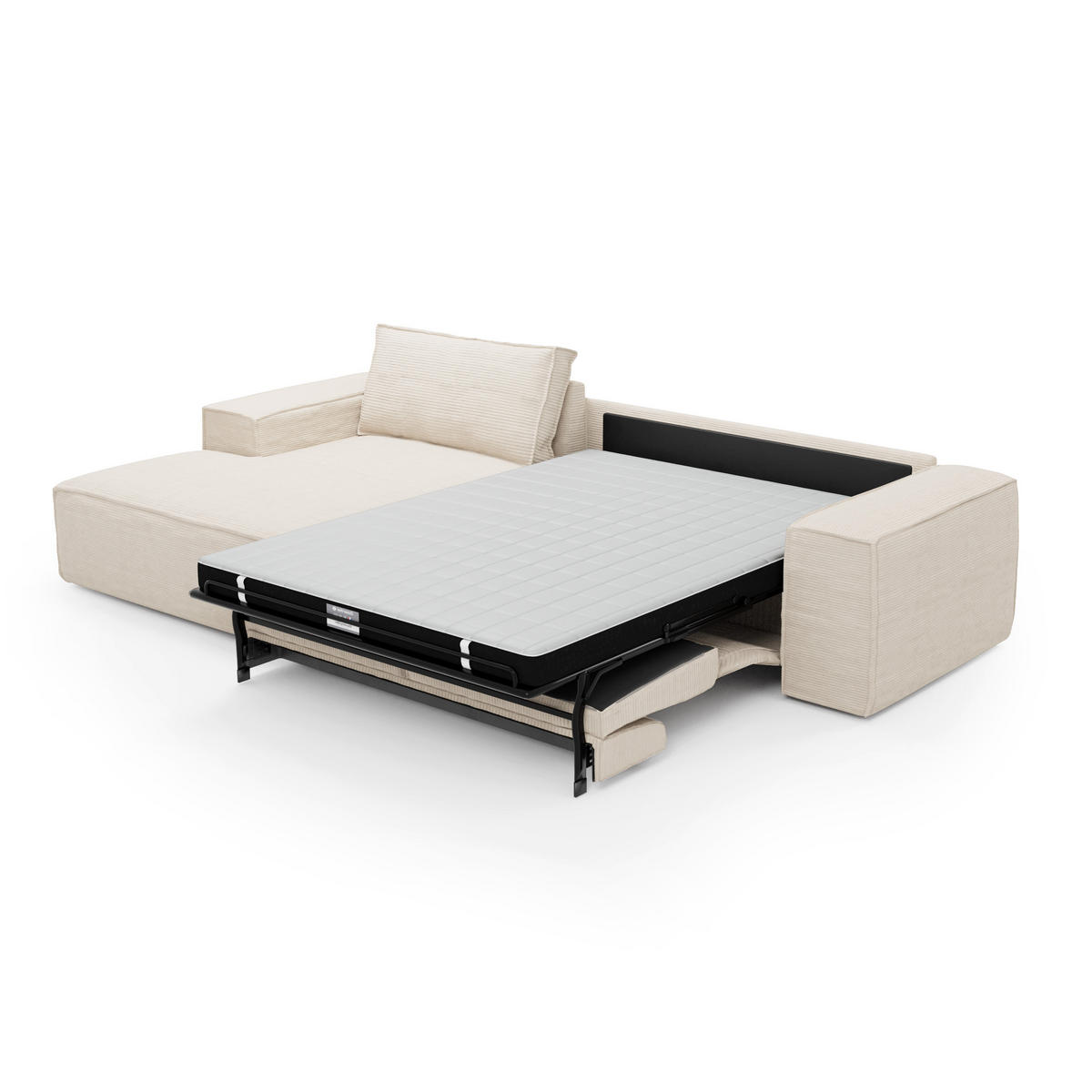 ECKSOFA LINKS Gerippter Samt Creme 302cm - Creme, Textil (165/302cm) - Sia Home