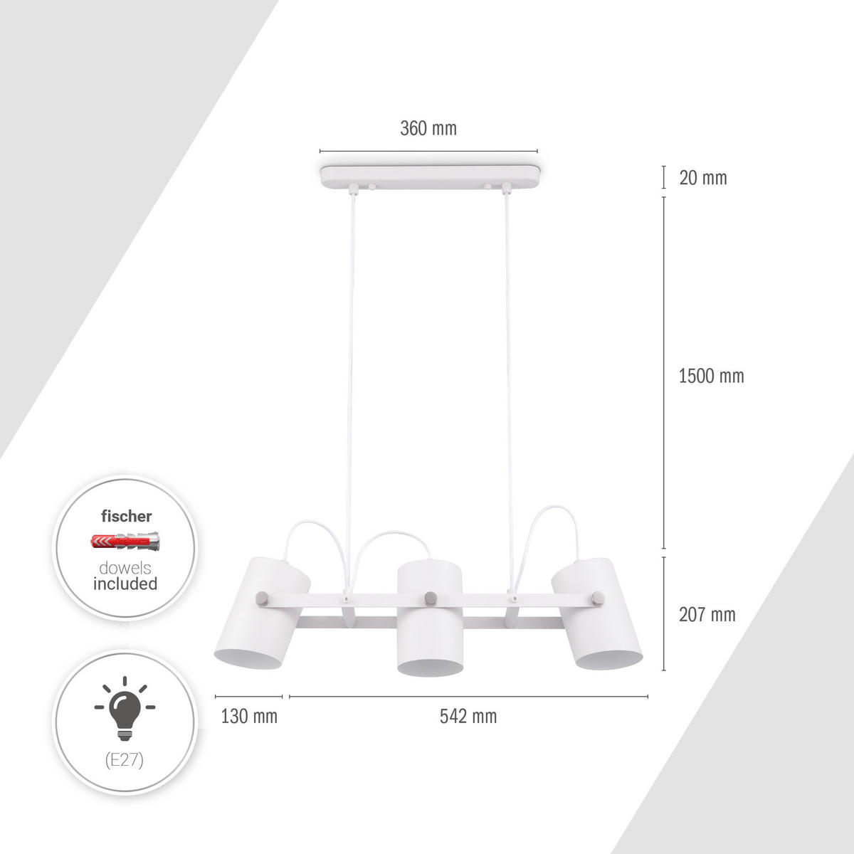 PENDELLEUCHTE Karl - Weiß, Metall (67.2/13/20.7cm) - Paco Home