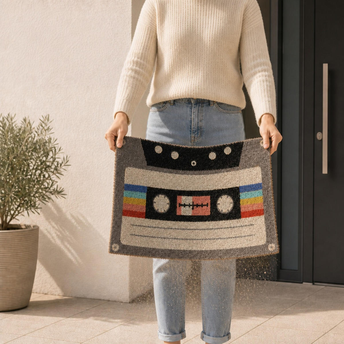 FUSSMATTE Mehrfarbig Kokosfaser Kassettenmotiv 60x40 cm - Multicolor, Kunststoff/Textil (60/40cm) - Relaxdays
