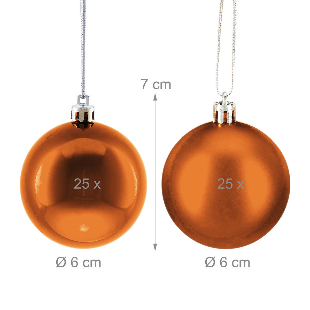 50XWEIHNACHTSKUGELN - Orange, Kunststoff (6/7/6cm) - Relaxdays