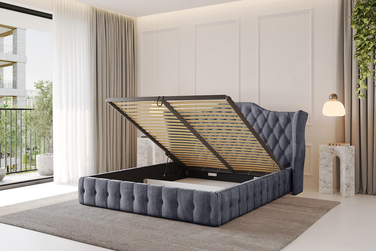 POLSTERBETT mit Bettkasten und Lattenrost, Bett mit Matratze H3/H4 - MODY 120x200 Dunkelgrau - Dunkelgrau, Holzwerkstoff/Textil (120/200cm) - ALTDECOR