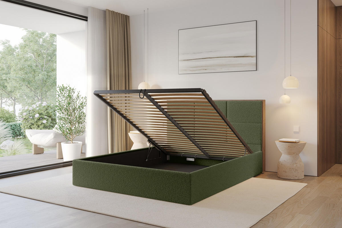 POLSTERBETT mit Bettkasten und Lattenrost, Bett mit Matratze H3/H4 - LILA 140x200 Grün - Grün, Holzwerkstoff/Textil (140/200cm) - ALTDECOR