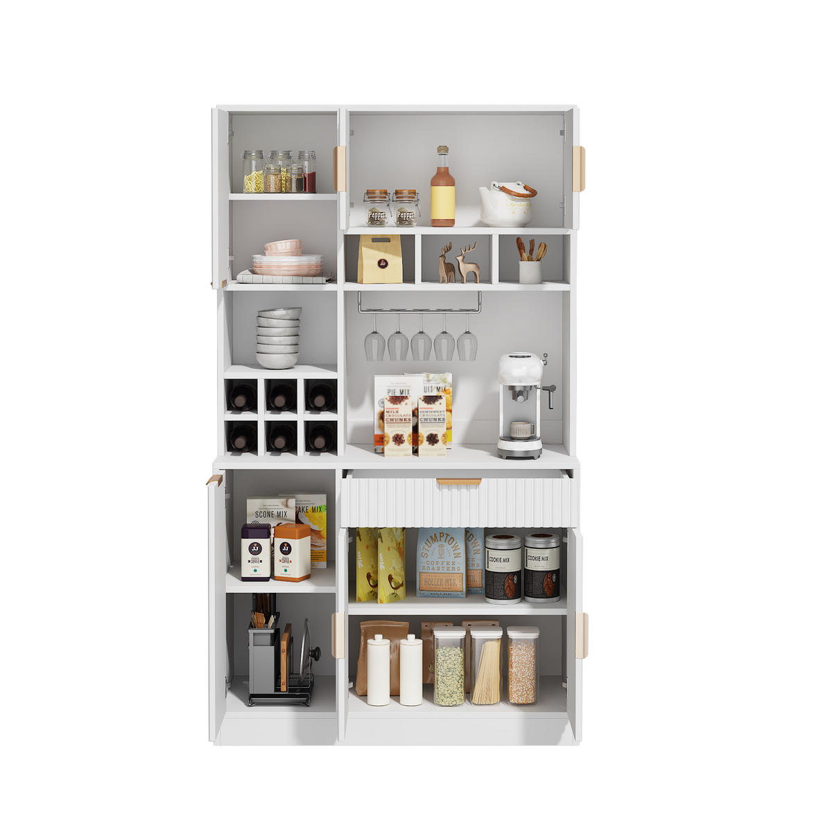 BUFFETSCHRANK DE-38598 100/40/175 cm integrierte Steckdose und Weinablage Weiß - Weiß, Holzwerkstoff (100/175/40cm) - ComfortXL