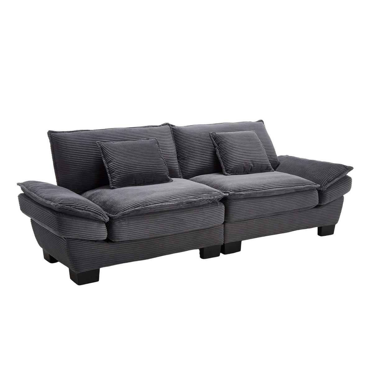 SOFA 2-Sitzer Velours Dunkelgrau mit Kissen und robustem Holzrahmen 224/81/81 cm - Dunkelgrau, Textil (224/81/81cm) - OKWISH