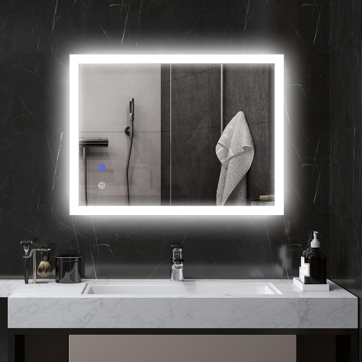 BADSPIEGEL, Badezimmerspiegel mit LED-Beleuchtung, Memory-Funktion, 80 x 60 cm - Silberfarben, Glas (60/3/80cm) - Kleankin