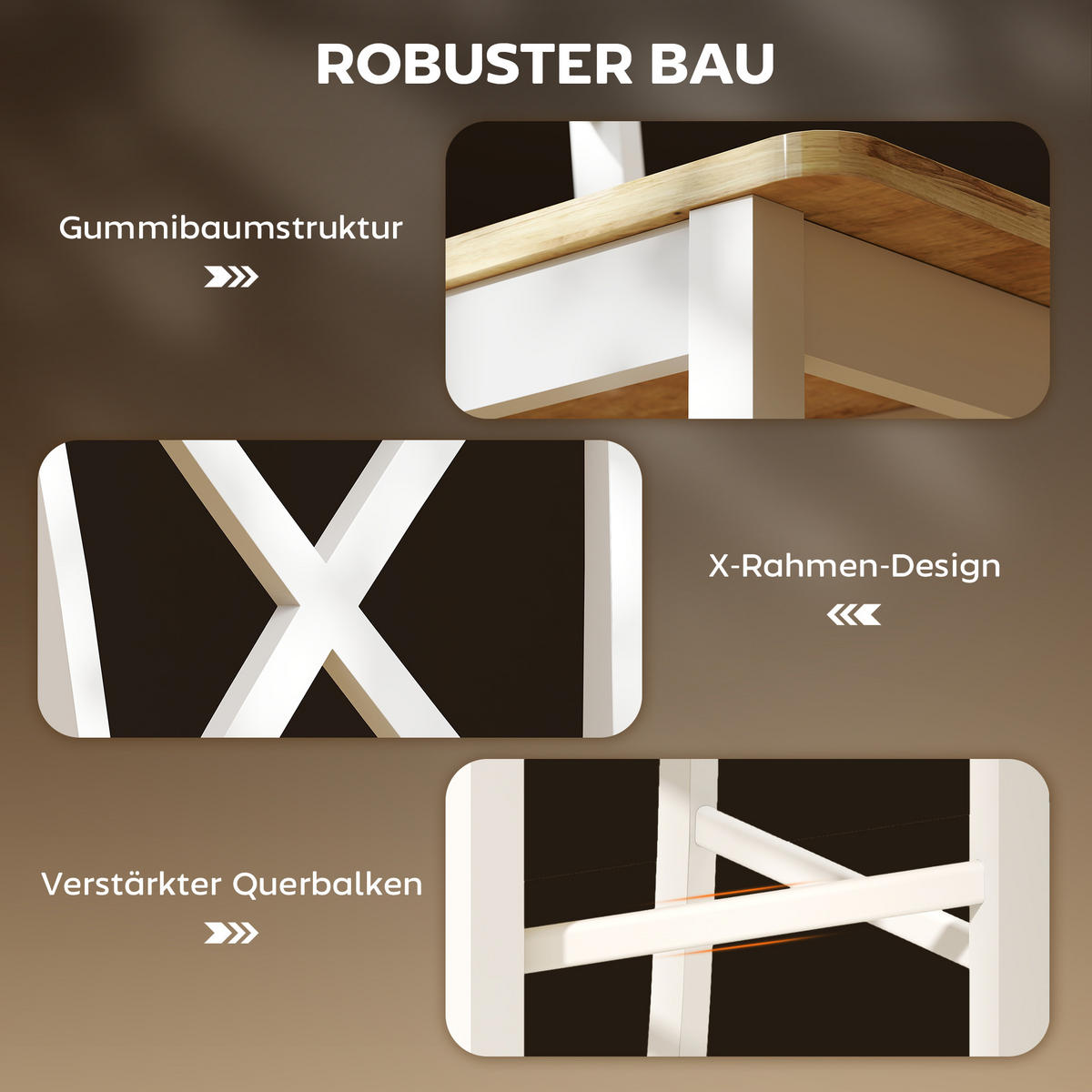 BARTISCH und Barhocker-Set 3tlg. mit Holzoptik - Eichefarben/Weiß, Holz (48/91/108cm) - HOMCOM