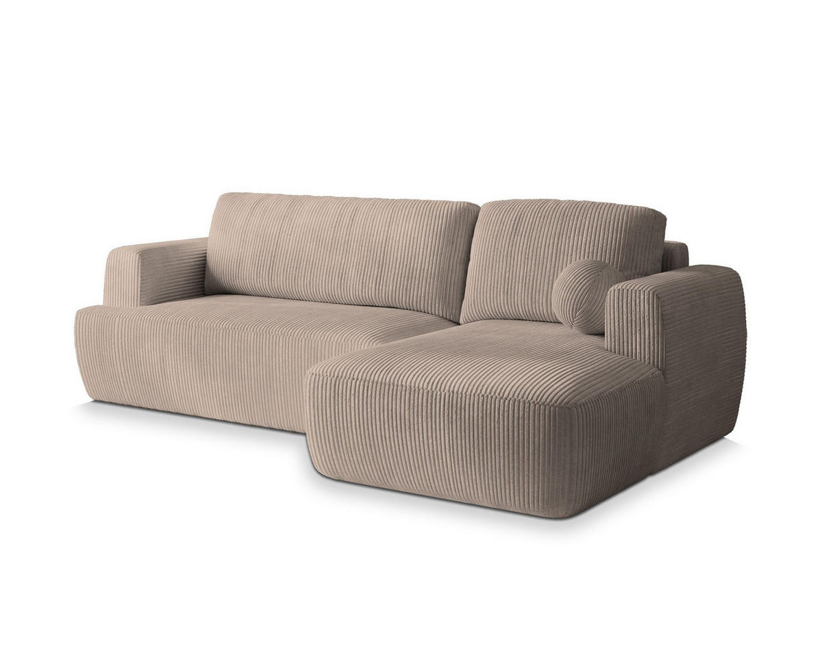 ECKSOFA SENTI P R-S Beige Kordstoff mit Schlaffunktion - Beige, Holz (246/148cm) - MASSENO