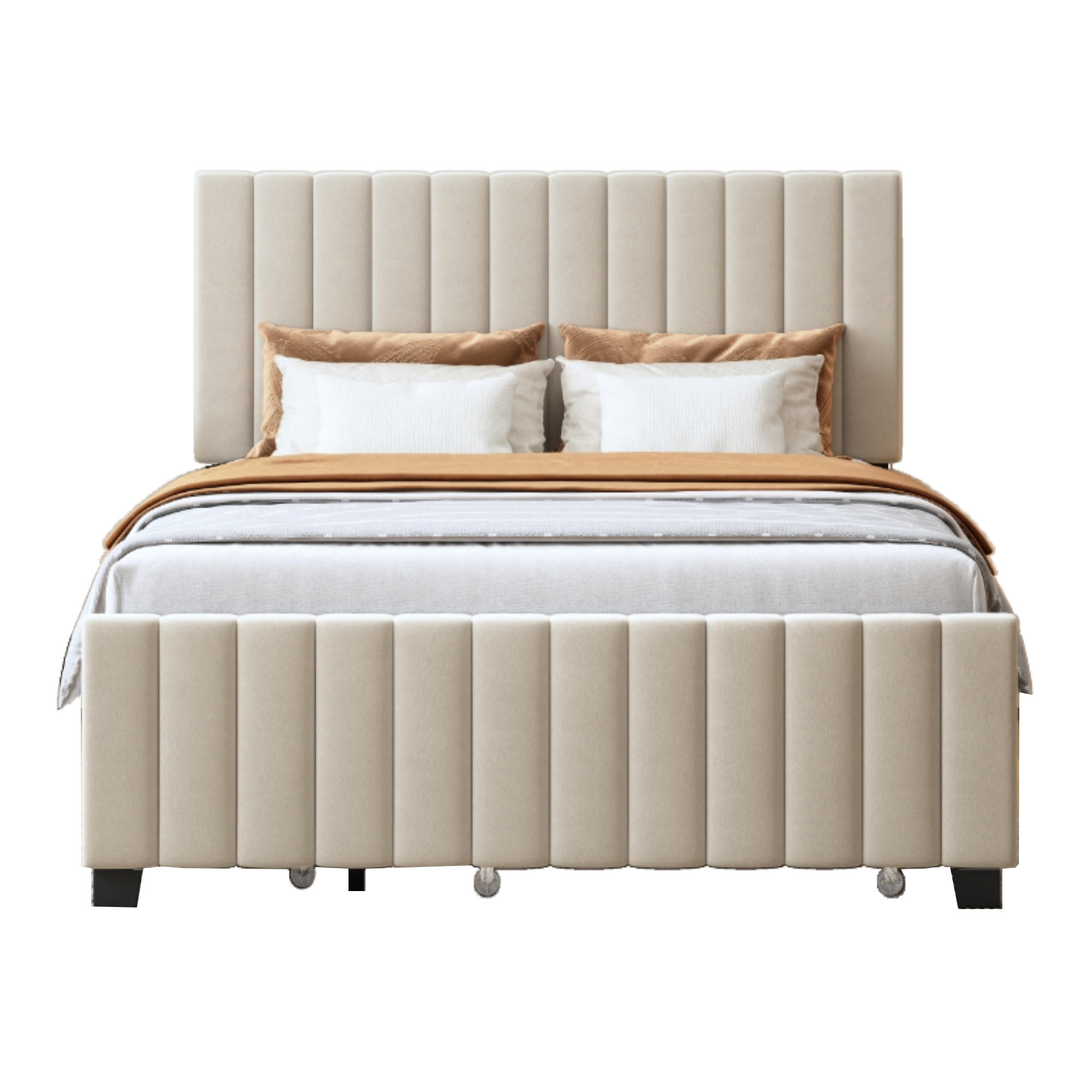 POLSTERBETT 140/190 cm mit Ausziehbett und zwei Schubladen in Beige - Beige, Textil (140/190cm) - OKWISH