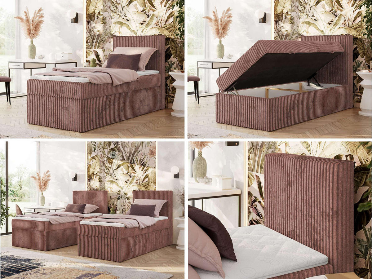 BOXBETT TILIANO 90/200 - Rosa Cord - H3 - Rechts - Rosa, Textil (90/200cm) - MKS