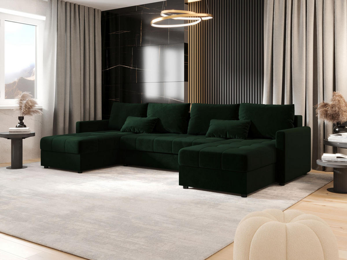 ECKSOFA MOS U BIS Itaka 10 mit Schlaffunktion - Dunkelgrün, Textil (285/85/140cm) - Bedante