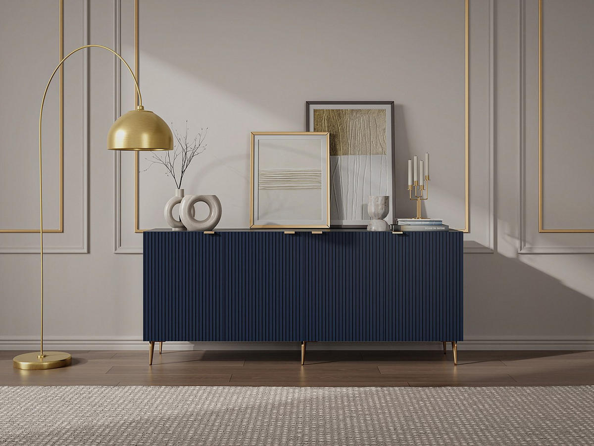 SIDEBOARD - 190cm x 45cm - MDF - marineblau - YESINIA - Blau, Holz (190/80/45cm) - Vente-Unique