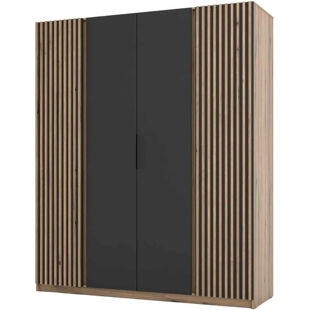 DREHTÜRENSCHRANK Kaya 200/62/239 4-Türig mit Lamellen - Eichefarben/Schwarz, Holzwerkstoff (200/239/62cm) - Beautysofa