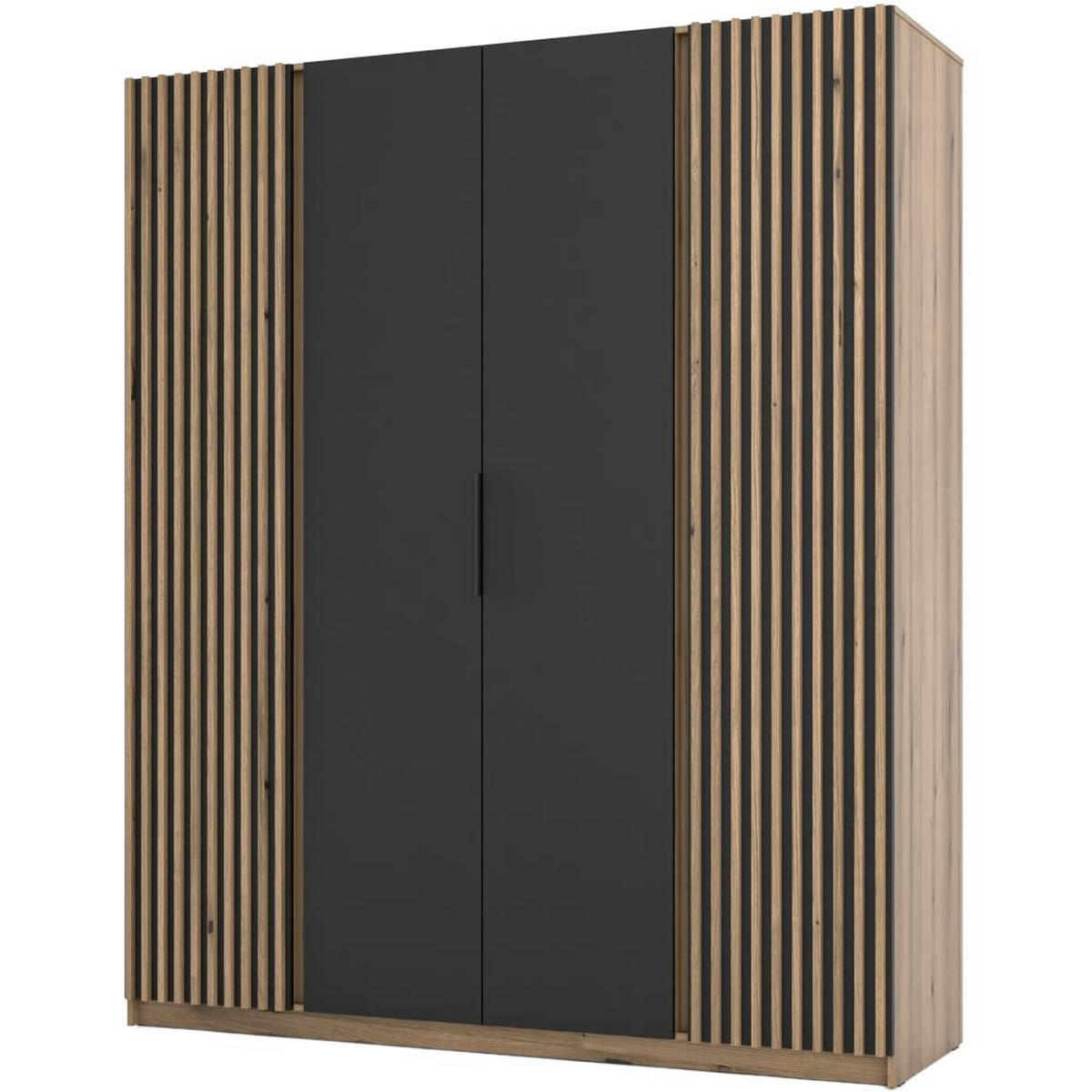 DREHTÜRENSCHRANK Kaya 200/62/239 4-Türig mit Lamellen - Eichefarben/Schwarz, Holzwerkstoff (200/239/62cm) - Beautysofa