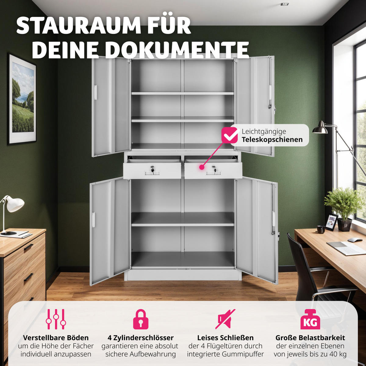 AKTENSCHRANK ,180 x 80 x 40 cm,hellgrau - Hellgrau, Metall (40/180/80cm) - tectake