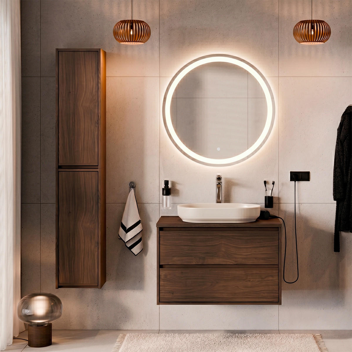 BADMÖBEL 80cm Edmé 2er-Set Holz - Braun, Holzwerkstoff (80/52.2/46cm) - Petits-meubles