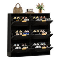 SCHUHSCHRANK 118/25/115 cm mit 6 Klappenfächern, verstellbaren Einlegeböden und Kippsicherung, Schwarz - Schwarz, Holzwerkstoff (118/115/25cm) - Redom