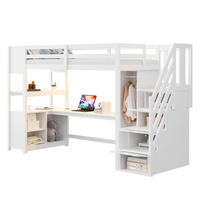HOCHBETT mit Schreibtisch und Kleiderschrank 90x200 cm Weiß - Weiß, Holz (90/200cm) - Meubliv