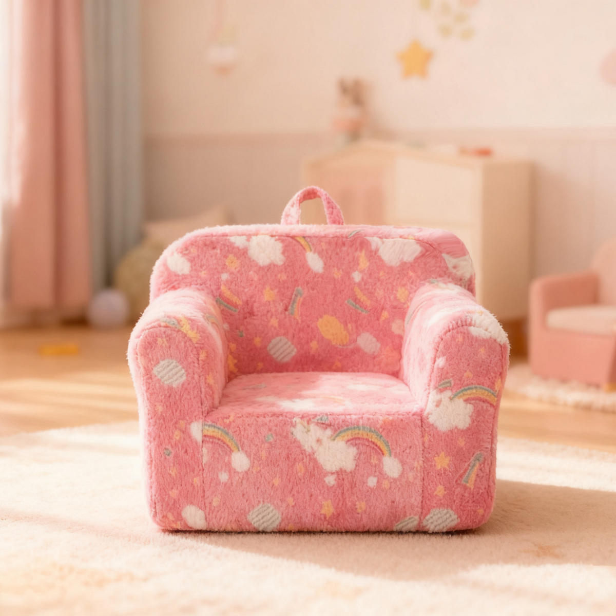 KINDERSOFA Stoff mit Schaumfüllung abnehmbarer Bezug, leuchtendem Muster 49/64/49 cm Rosa - Rosa, Textil (64/49/49cm) - Redom