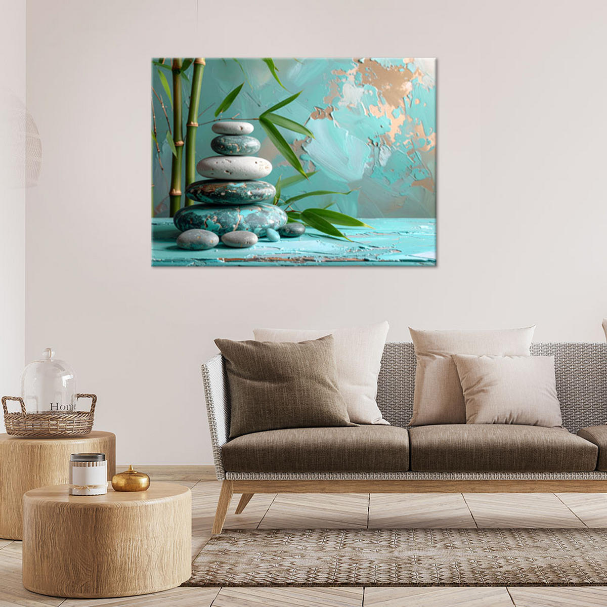 LEINWANDBILD Zen und Orientalisch 90x60cm - Türkis, Textil (90/60cm) - Feeby