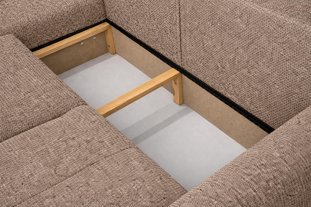 ECKSOFA Mit Schlaffunktion Und Bettkasten, Sofa L-Form Bingo L, Chenille-Stoff Artico, Beige, Links - Beige, Holz (250/142cm) - Kaiser Möbel