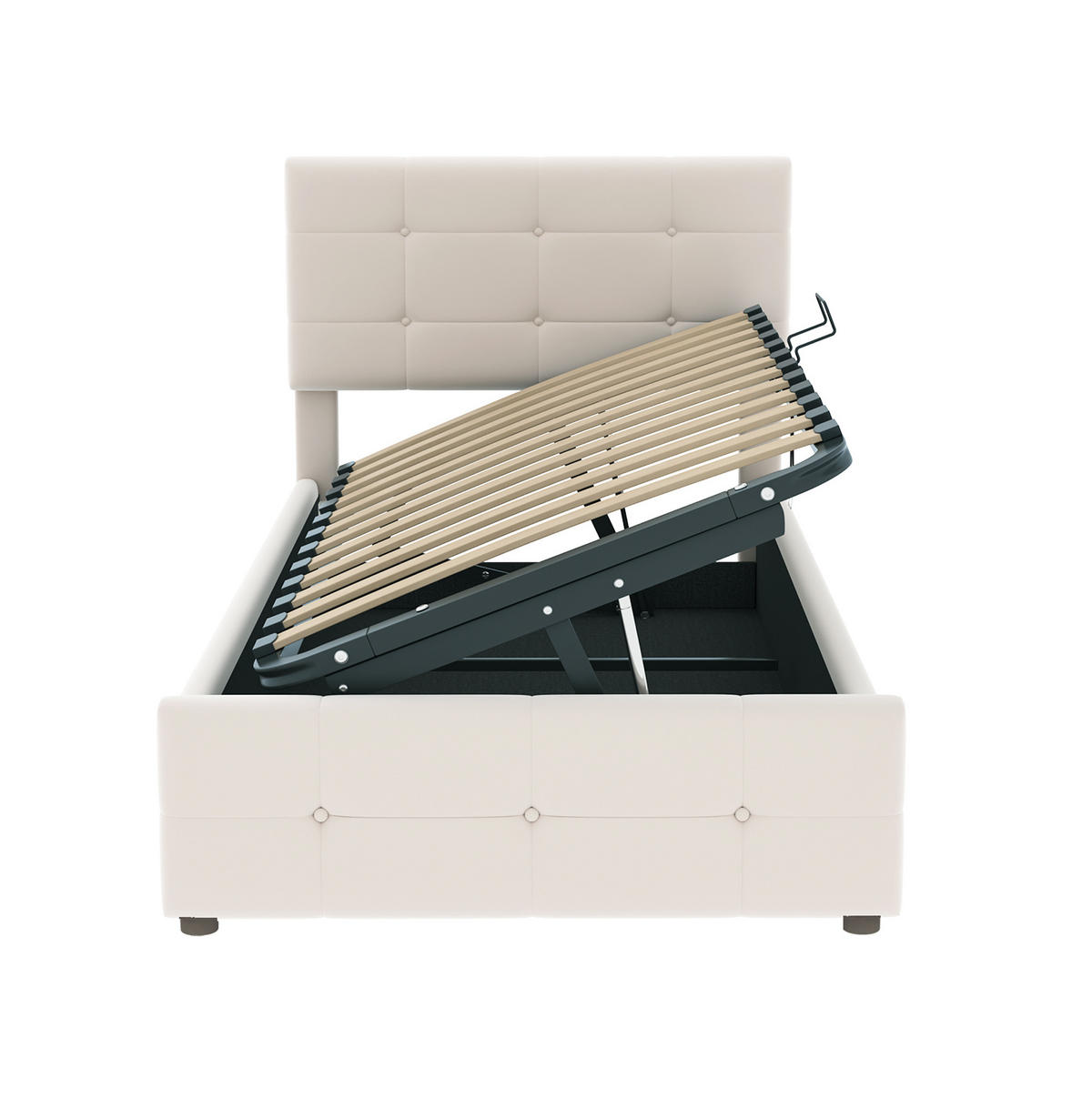 POLSTERBETT aus Samtstoff 90x200 cm in Beige mit hydraulischem Stauraum - Beige, Textil (90/200cm) - Modfu