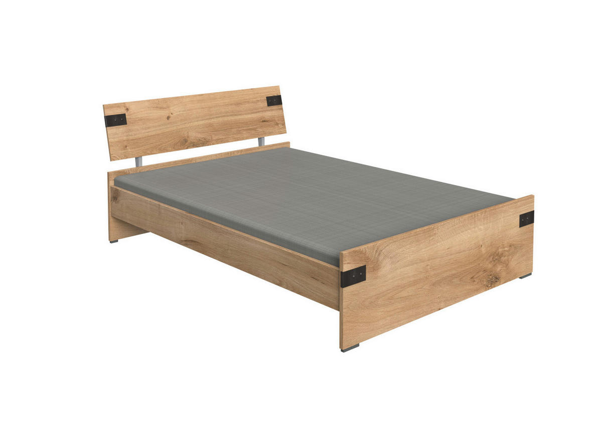 JUGENDZIMMER Liverpool in Plankeneiche und Graphit 9 teilig mit 140er Bett und Schwebetürenschrank - Braun, Holzwerkstoff (120/200/80cm)