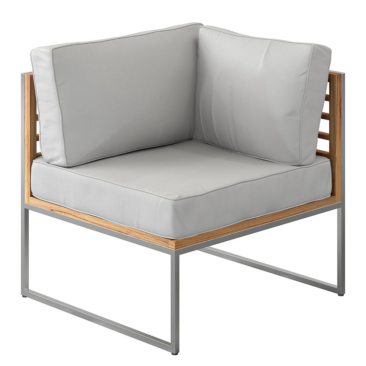 LOUNGESOFA - 3-teilig - Webstoff / Teak massiv - Hellgrau, Holz/Textil (210/74/70cm) - home24