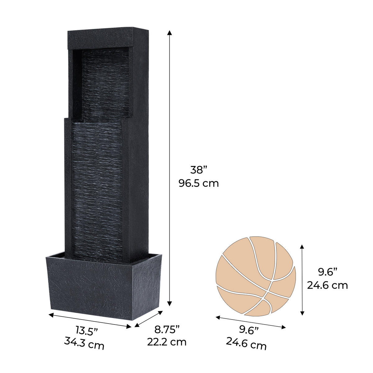 SOLAR-GARTENBRUNNEN 97 cm Athena - Schwarz, Stein (34/22/97cm) - Teamson Home
