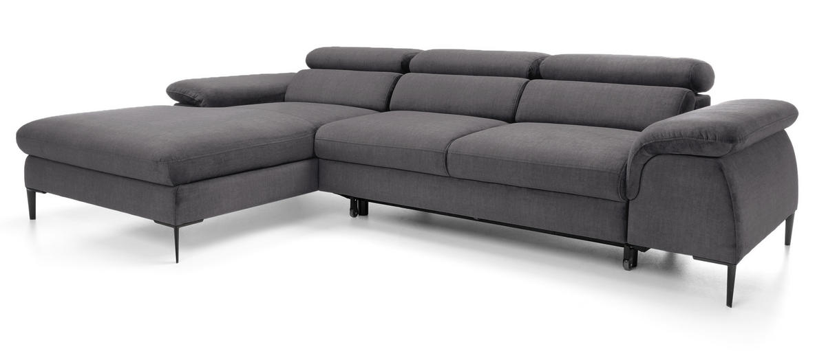 ECKSOFA L-Form 290 cm Amaro M mit Schlaffunktion, Links, Grau - Grau, Holz (288/182cm) - Emporius