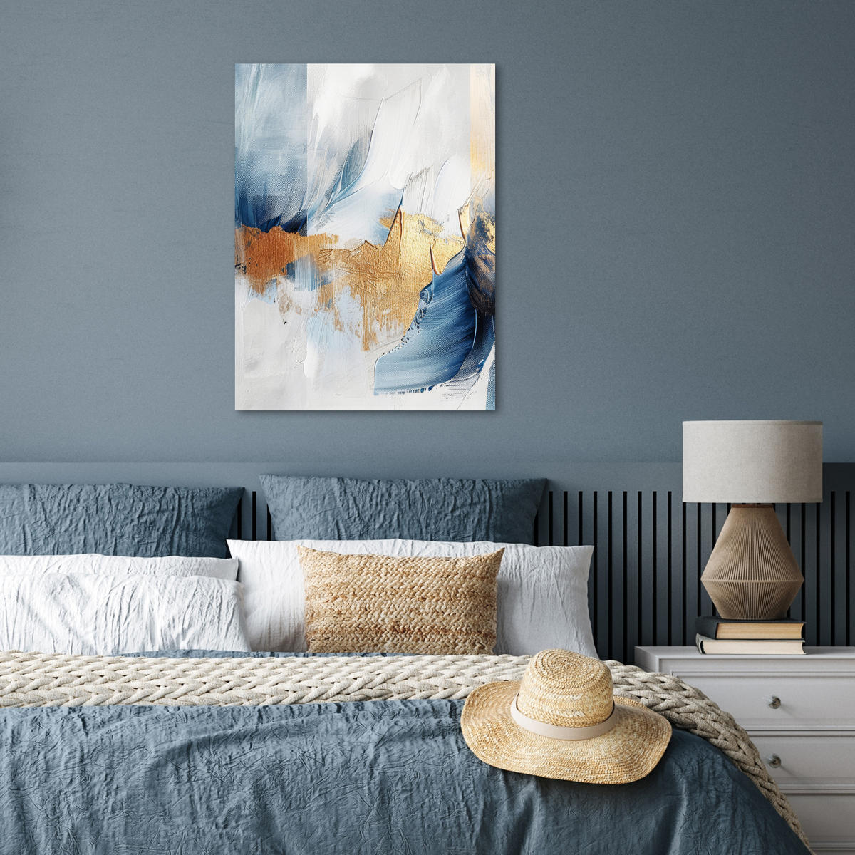 POSTER Gold - Blau - Aquarell - Kunst - Modern 60x80 cm - Hellblau, Papier (60/80/0.1cm) - MuchoWow