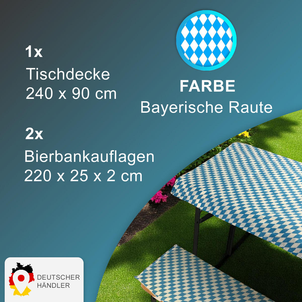 BIERBANKAUFLAGEN Set 240x90 cm Bayrische Raute - Blau, Textil (90/240cm) - NYVI