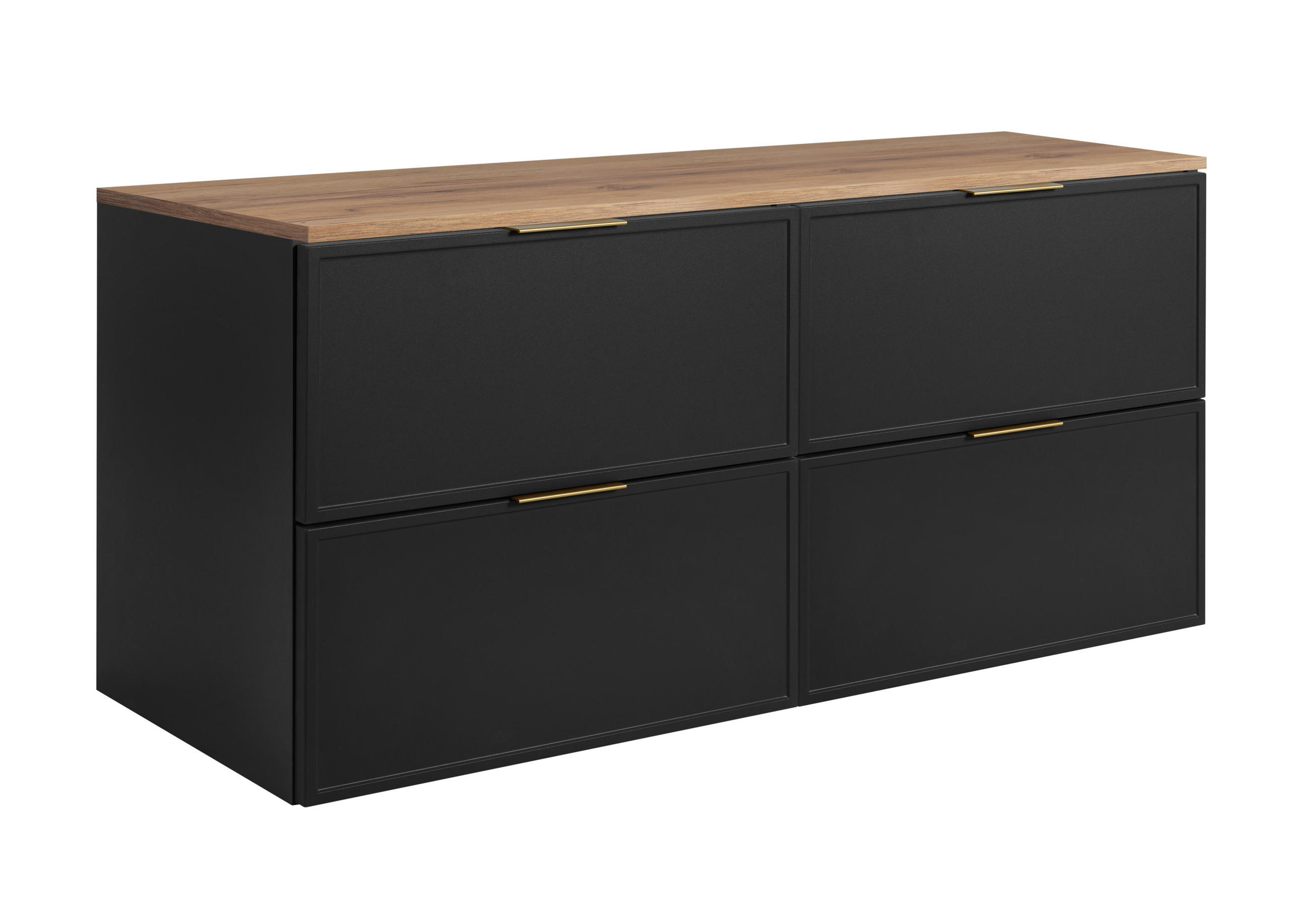 BADEZIMMERSCHRANK, Dunkelgrau / Craft-Eiche, Goldene Griffe, 120 (2 x 60) x 46 x 57 cm - Eichefarben/Goldfarben, Holzwerkstoff/Kunststoff (120/57/46cm) - 3XE LIVING