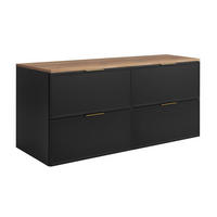 BADEZIMMERSCHRANK, Dunkelgrau / Craft-Eiche, Goldene Griffe, 120 (2 x 60) x 46 x 57 cm - Eichefarben/Goldfarben, Holzwerkstoff/Kunststoff (120/57/46cm) - 3XE LIVING