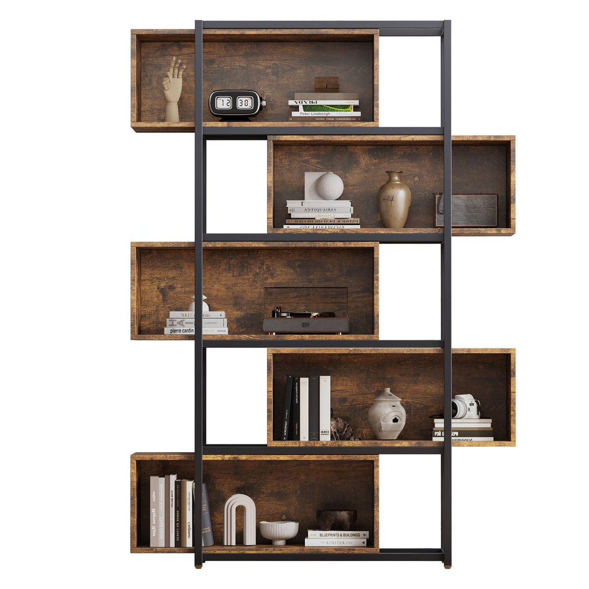 REGAL braun mit schwarz 121/35/176 cm - Braun, Holzwerkstoff (121/176/35cm) - Urban Meuble