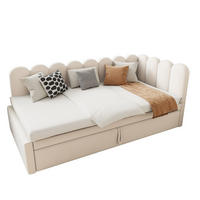 POLSTERBETT 90/200 cm Beige L-förmig mit ausziehbarem Kopfteil aus Samt - Beige, Textil (90/200cm) - OKWISH