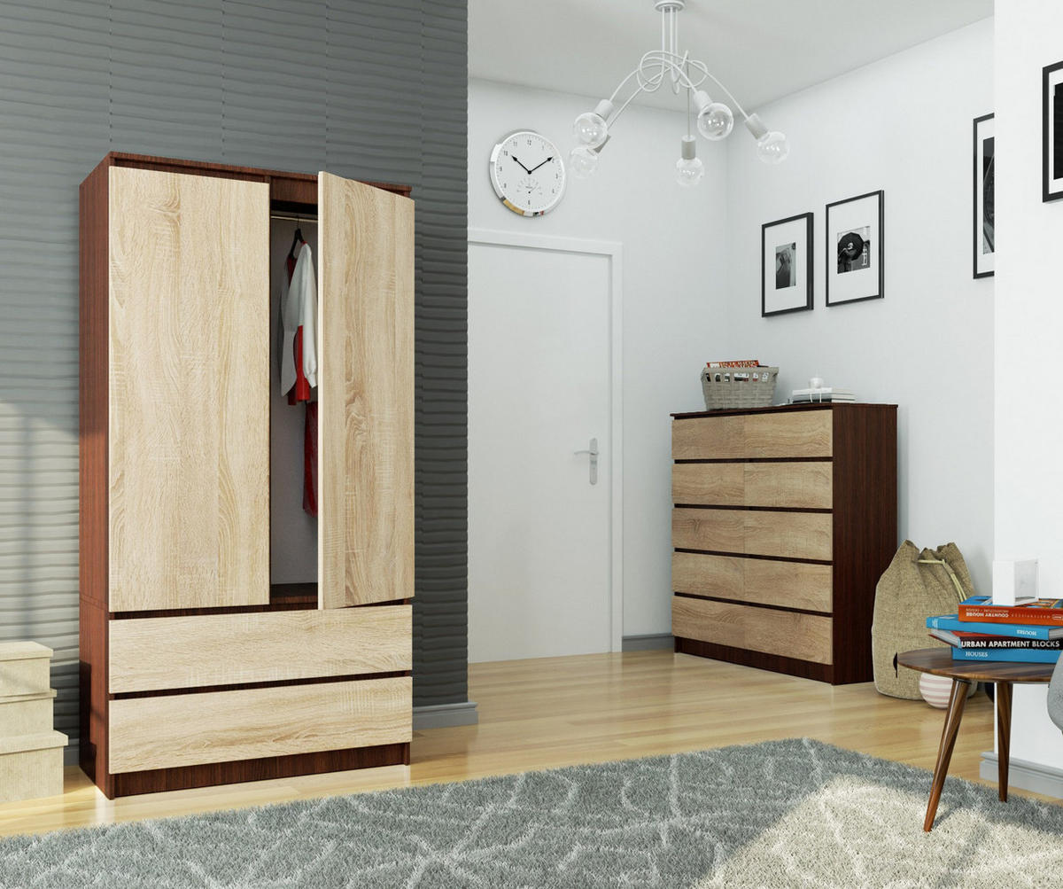 KLEIDERSCHRANK Dunkelbraun, Eiche Sonoma 180/90/51 - Dunkelbraun/Sonoma Eiche, Holzwerkstoff (90/180/51cm) - RAUMHIRSCH FURNITURE