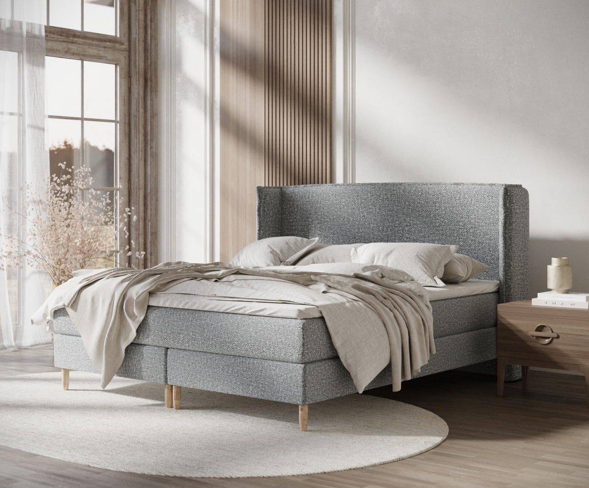 KONTINENTALBETT Ardis Beige Grau 160/200 cm mit Matratze und Topper - Naturfarben/Grau, Holz/Holzwerkstoff (160/200cm) - Maison de Reve