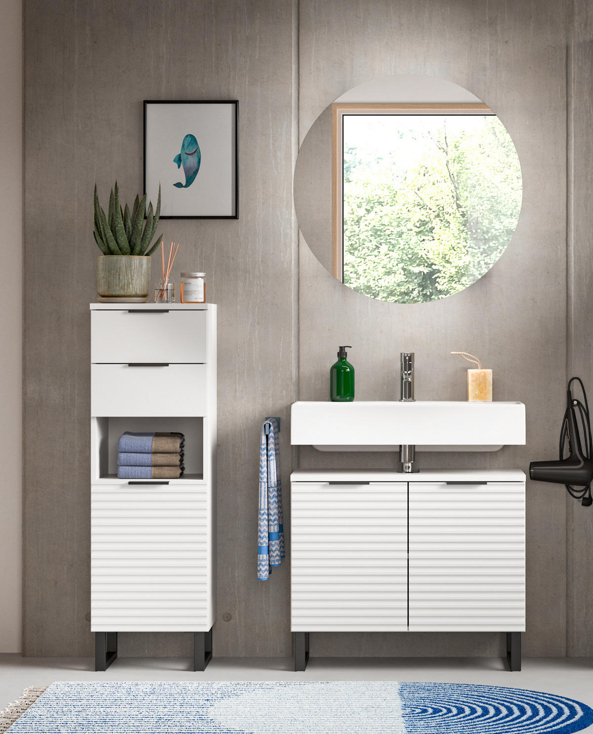 BADMÖBEL-SET 3-teilig weiß 120 cm, Kombination mit Soft-Close - Weiß, Glas/Holzwerkstoff (120/193/34cm) - Inn.Furn